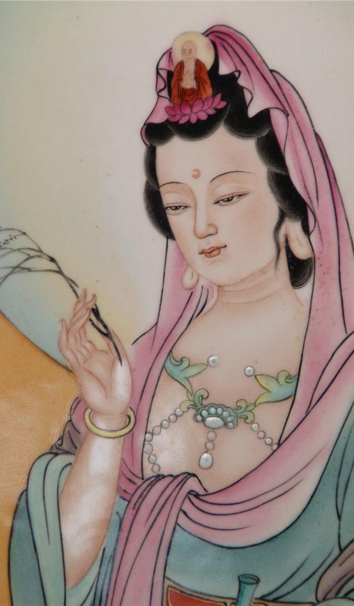 丁观鹏西方三圣瓷板