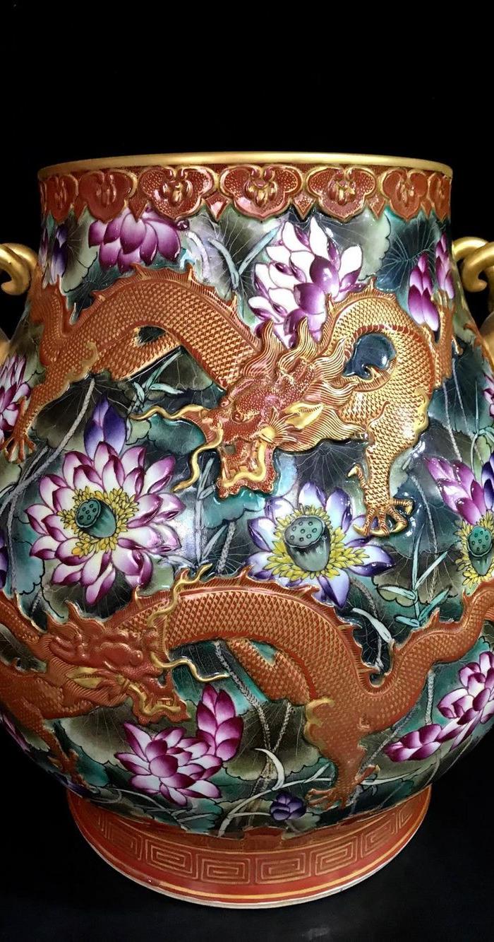 大清乾隆本金珐琅彩浮雕五龙羊尊