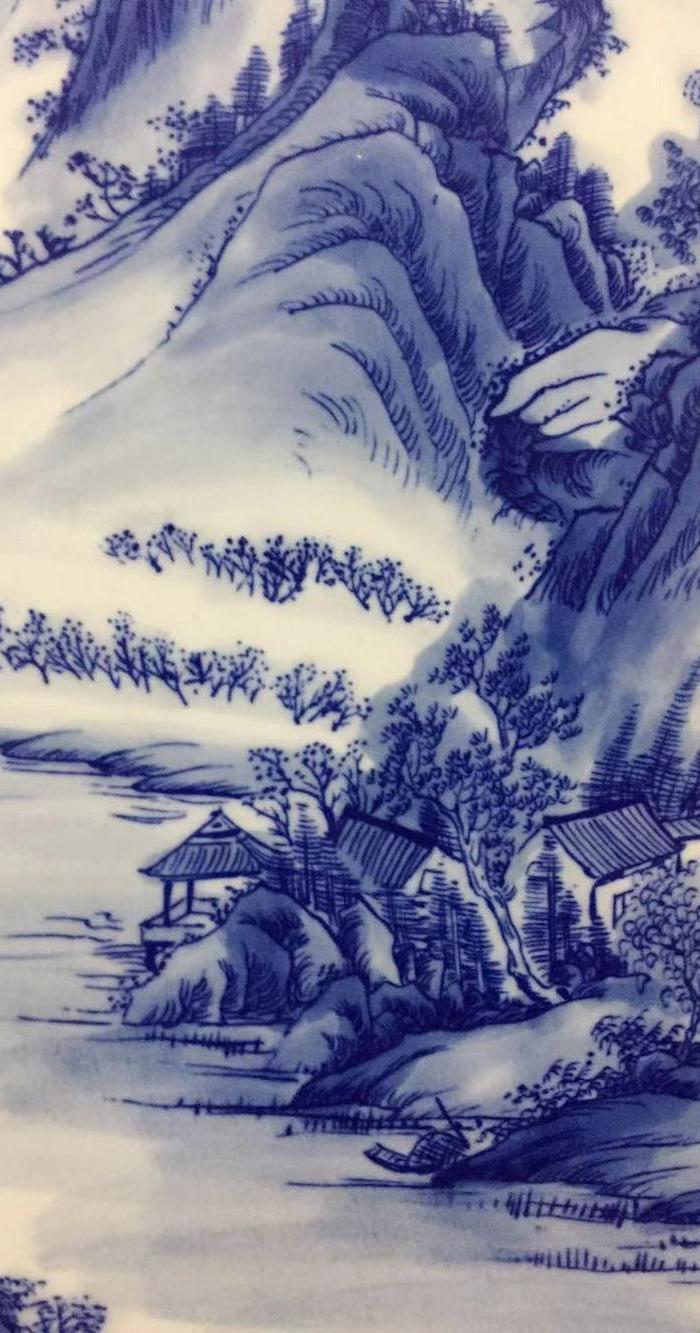 王步青花山水瓷板