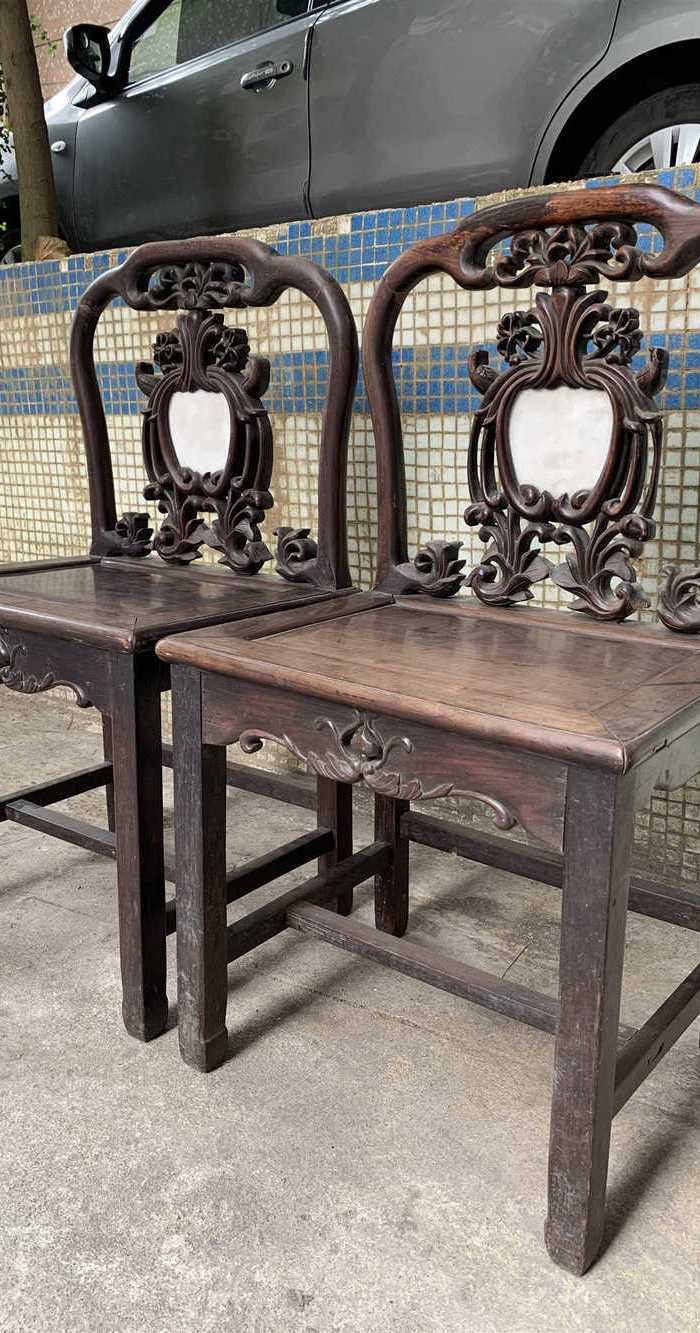 民国老红木酸枝 精品靠背椅一对