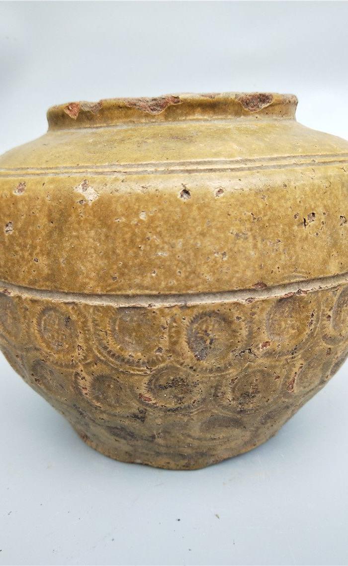 马口窑 黄釉金钱罐 包老包邮