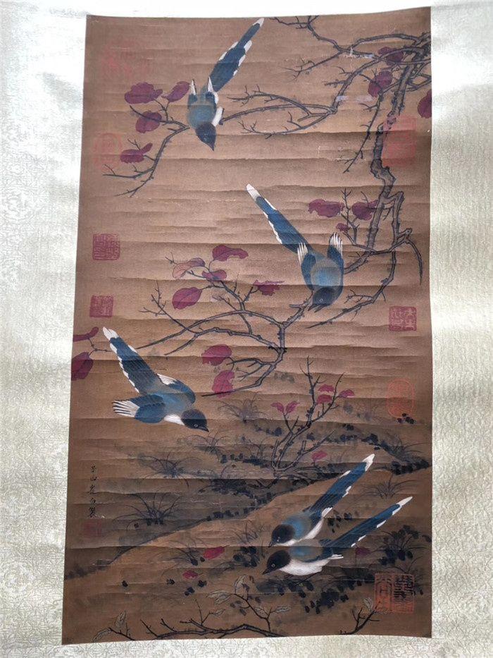 *画家崔白绢本花鸟一副