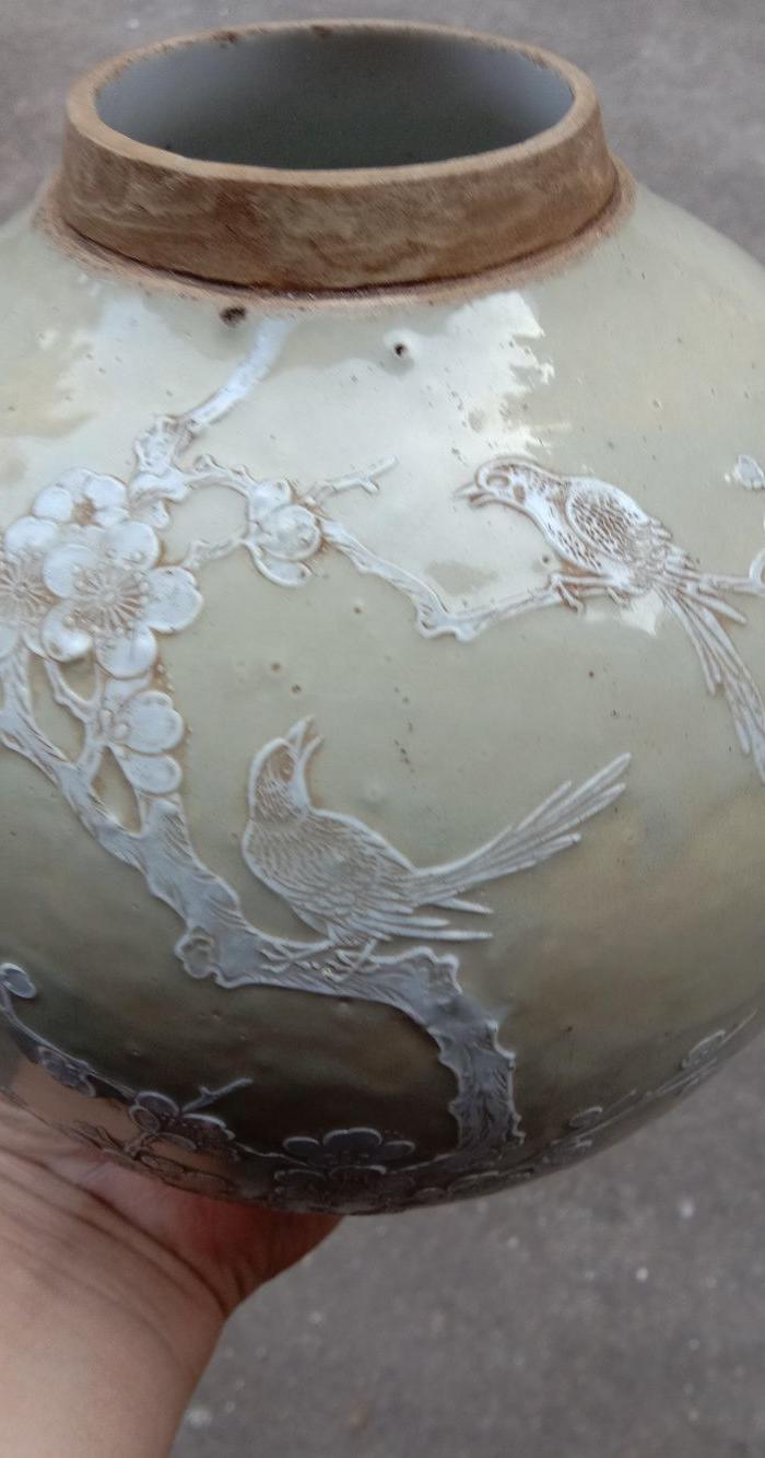 正品7 80年代手绘堆花罐