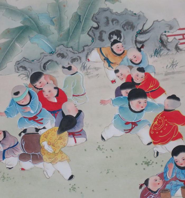 陈大章百子图精品手卷