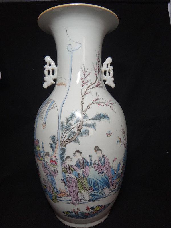 民国刘天成教子图大瓶