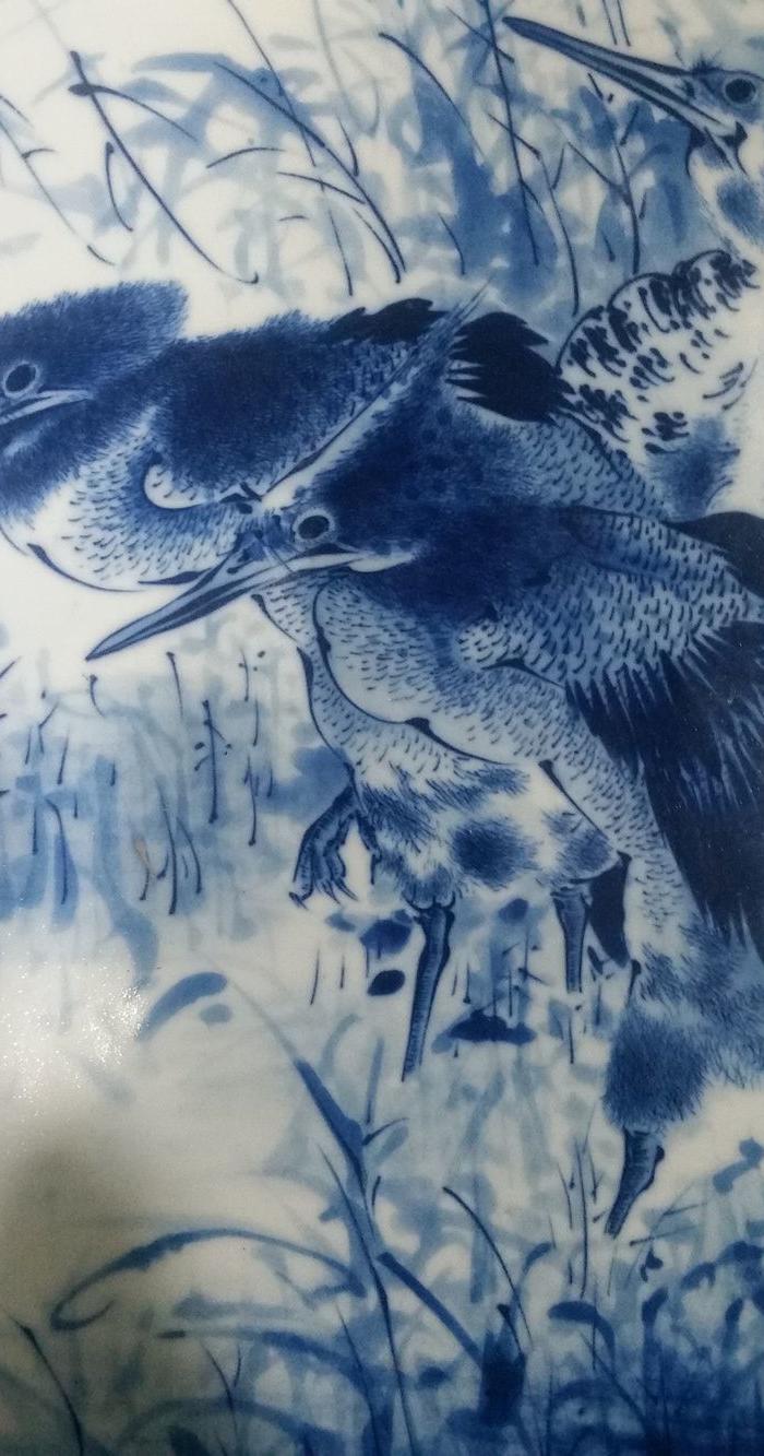王步 青花花鸟瓷板