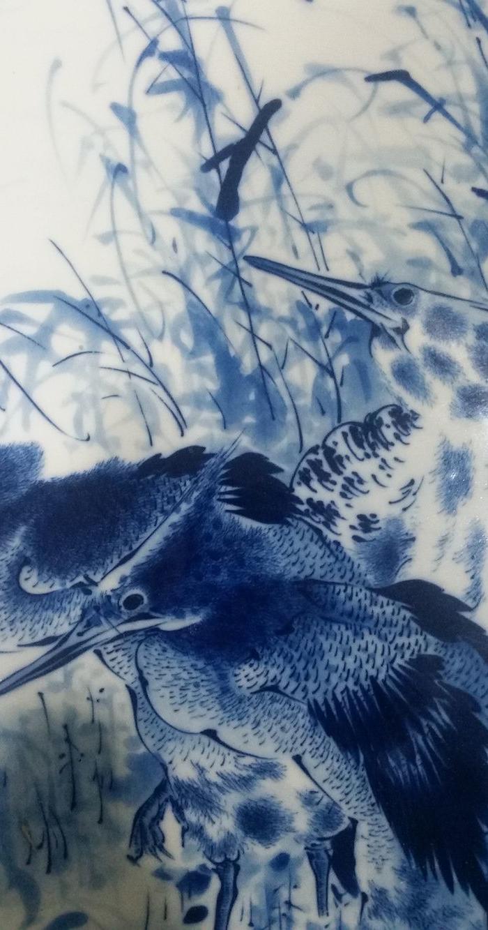 王步 青花花鸟瓷板