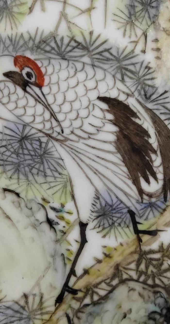 王少维 浅绛彩 松鹤延年瓷板一对