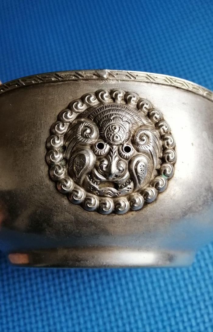 民国大福银楼 双狮耳银碗