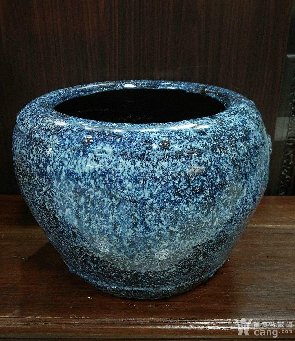 清代 葛明祥造款宜兴钧釉铺首鼓钉画缸 紫砂胎钧釉碳缸