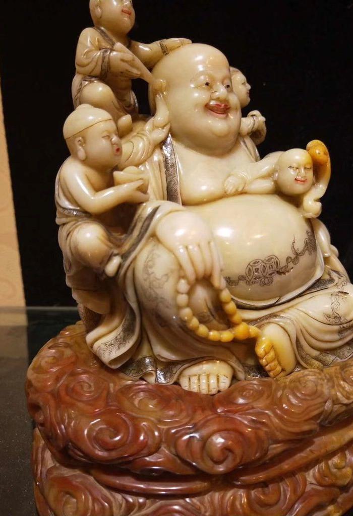 寿山石弥勒佛童子雕像