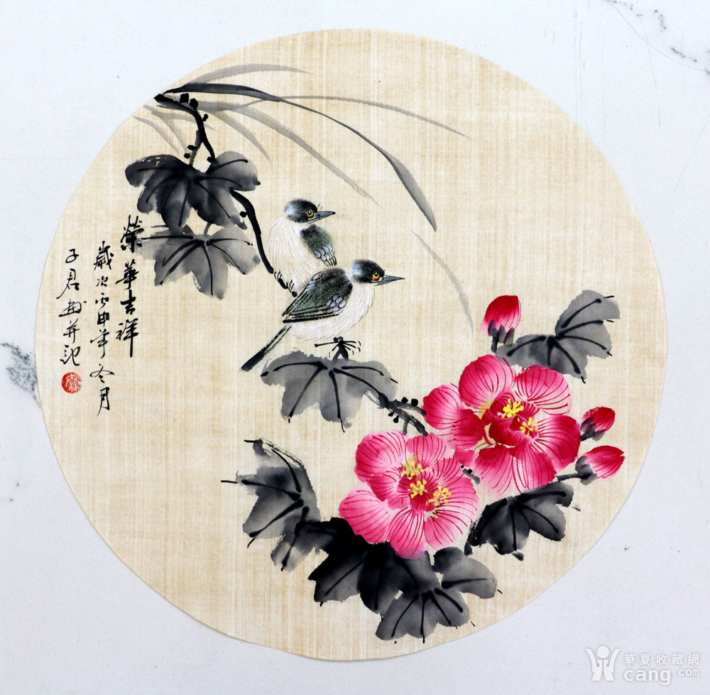 秦子君手绘国画花鸟字画收藏小品圆心小写意工笔花鸟