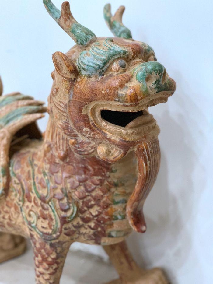 唐三彩绞胎麒麟一对
