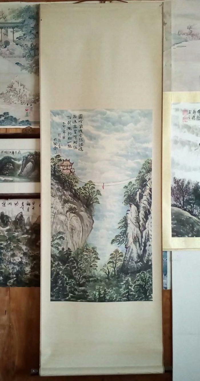 1999年原装原裱卷轴装裱挂轴字画老山水画国画,写生作品原创