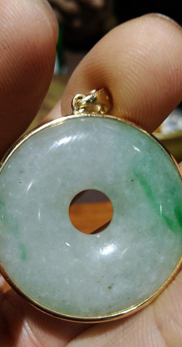 清 天然冰种翡翠 包金平安扣