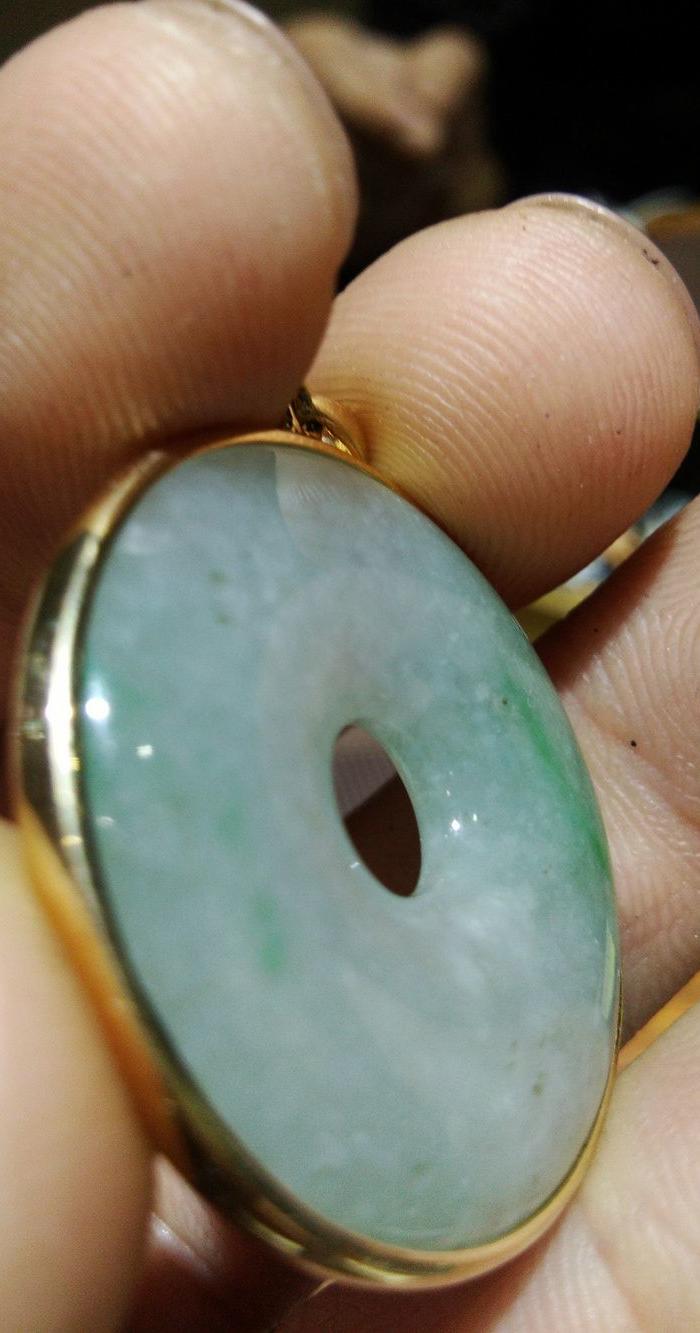 清 天然冰种翡翠 包金平安扣