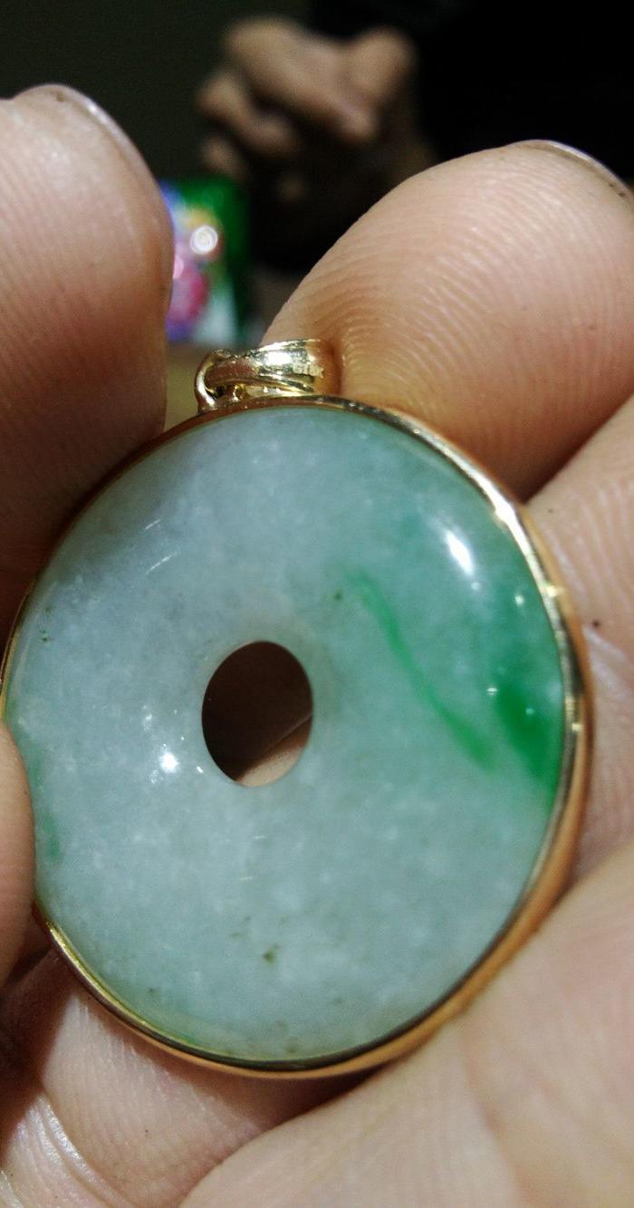 清 天然冰种翡翠 包金平安扣