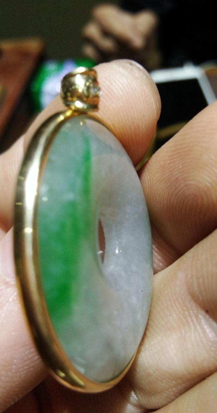 清 天然冰种翡翠 包金平安扣