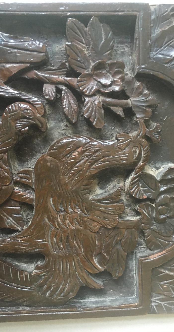 清代浅浮雕凤凰 花卉纹饰木制摆件