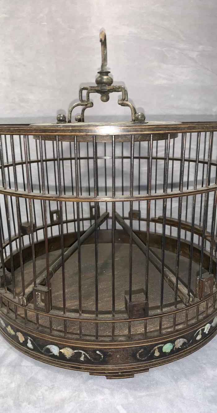 清代老紫檀木嵌螺钿鸟笼