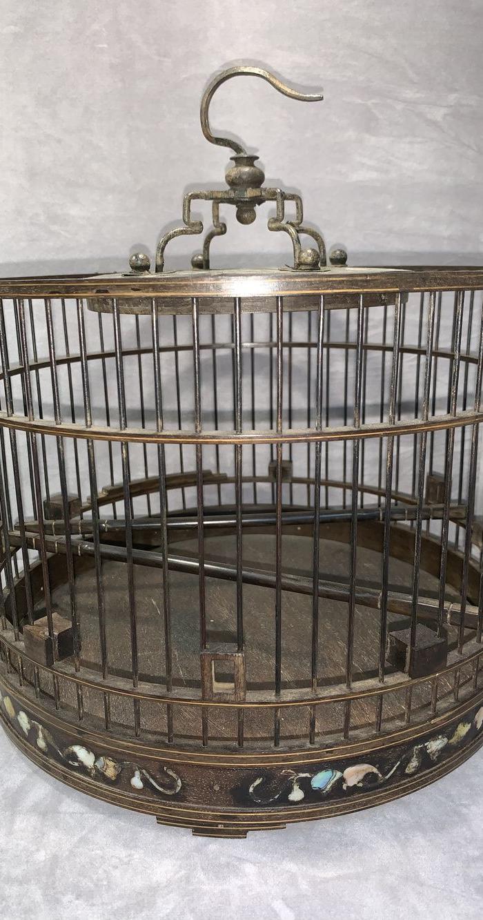 清代老紫檀木嵌螺钿鸟笼