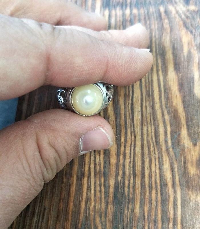 1 9银嵌天然珍珠猫眼戒指