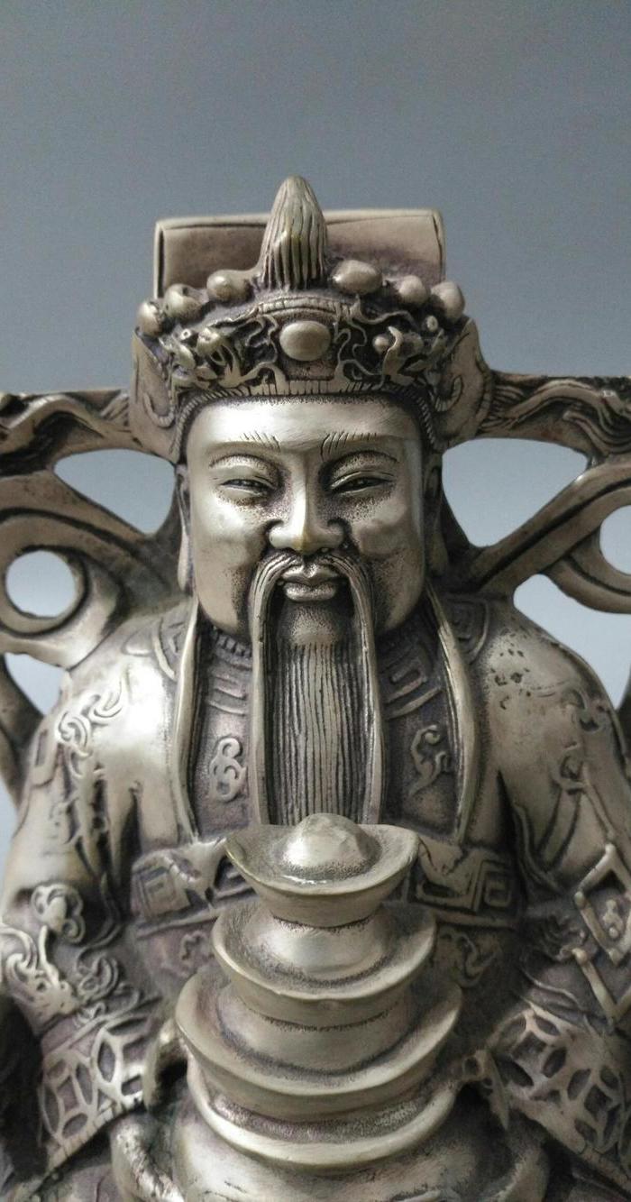 旧藏大清御制白铜鎏银 财神爷 一尊