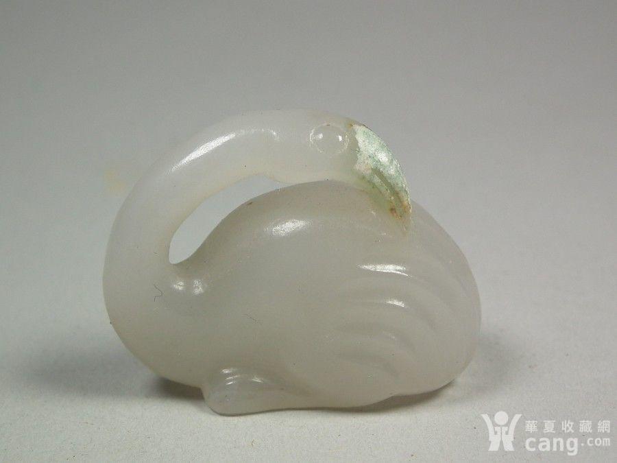 和田白玉带灰皮沁色回头鹅小把件