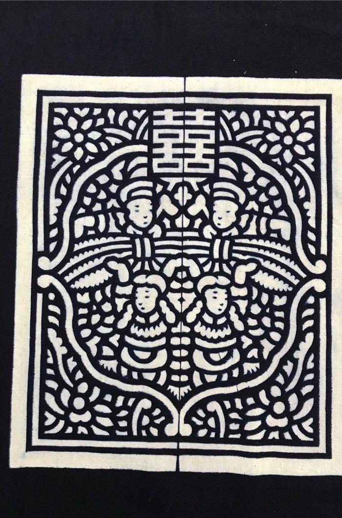 928 民俗布艺蓝夹缬被面被套老土布手工纺织布 单联