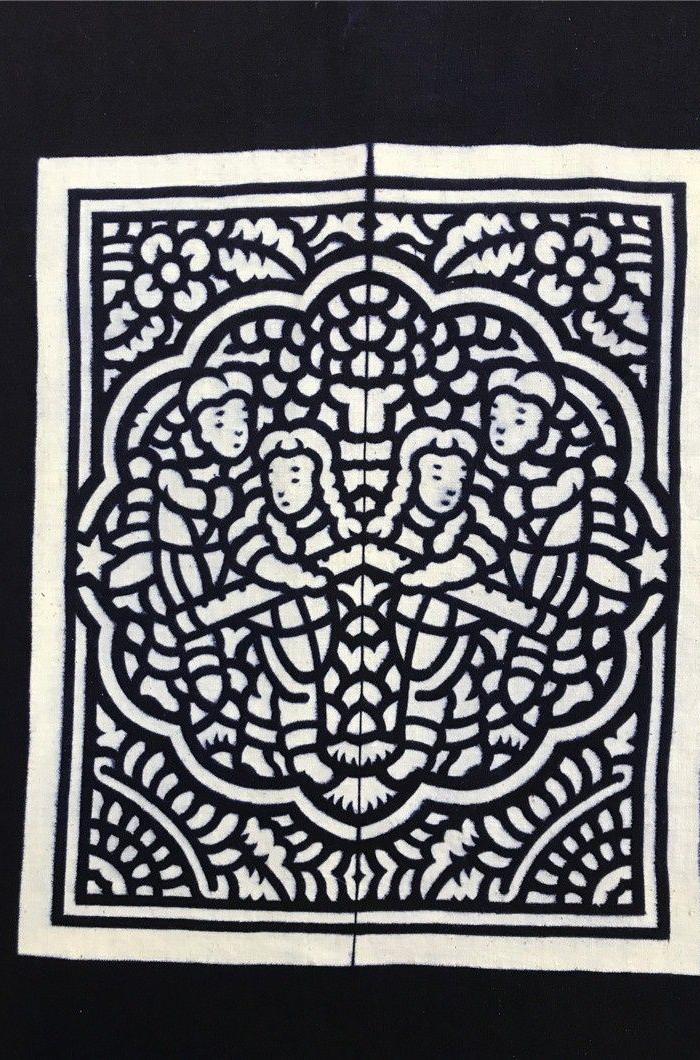 928 民俗布艺蓝夹缬被面被套老土布手工纺织布 单联