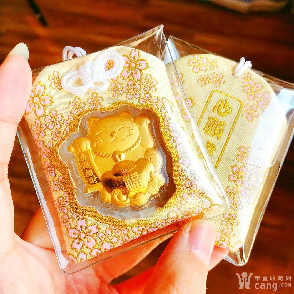 周大福专柜正品日本限定款999千足金黄金招财猫樱花御守!
