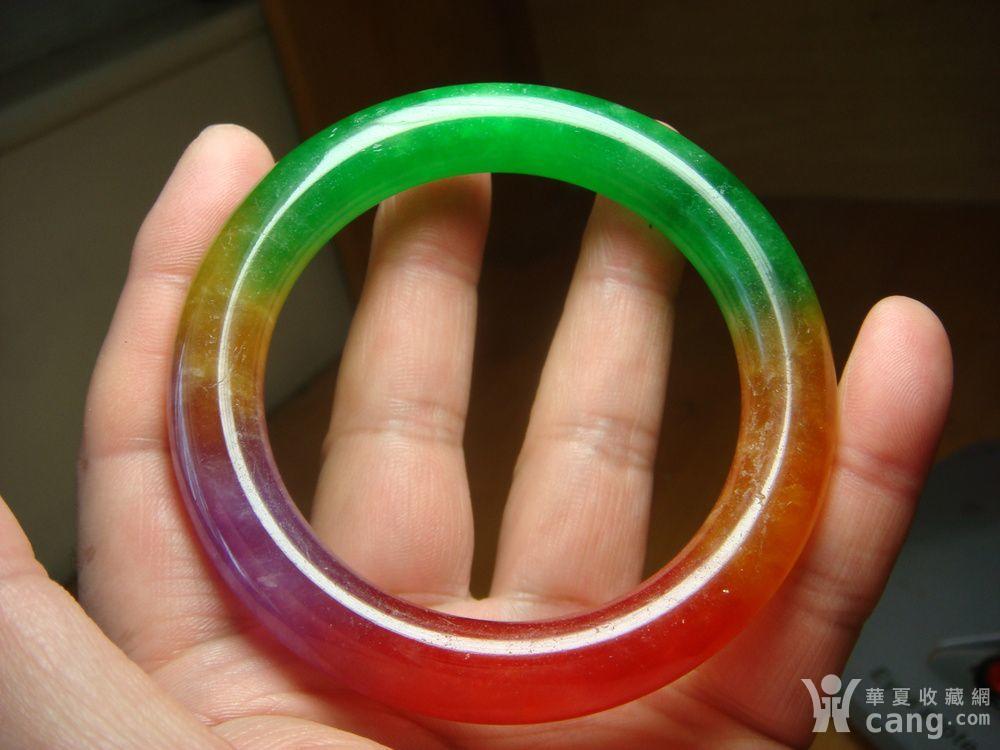玻璃种五彩翡翠圆条镯子