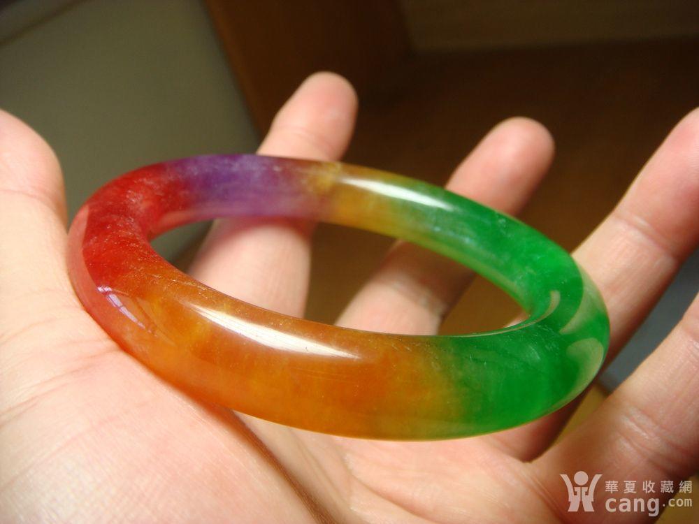 玻璃种五彩翡翠圆条镯子