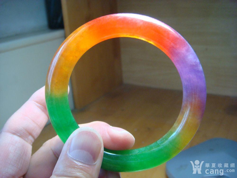 玻璃种五彩翡翠圆条镯子