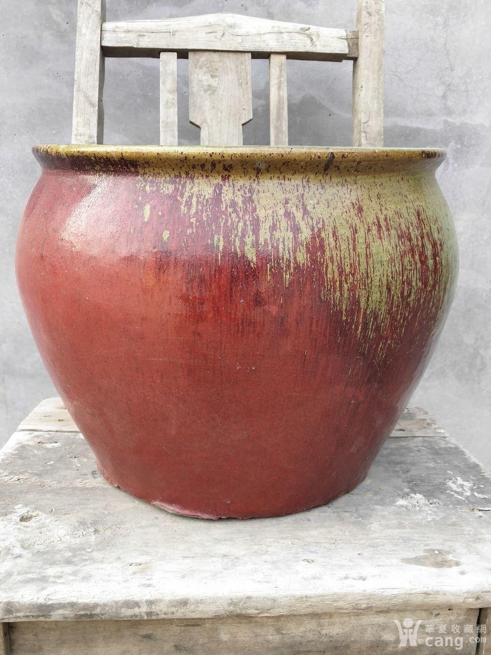 清晚期红釉大卷缸一个
