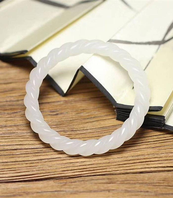 家有仙妻中何莉莉同款天然新疆和田玉手镯白玉圆条麻花螺丝玉镯子