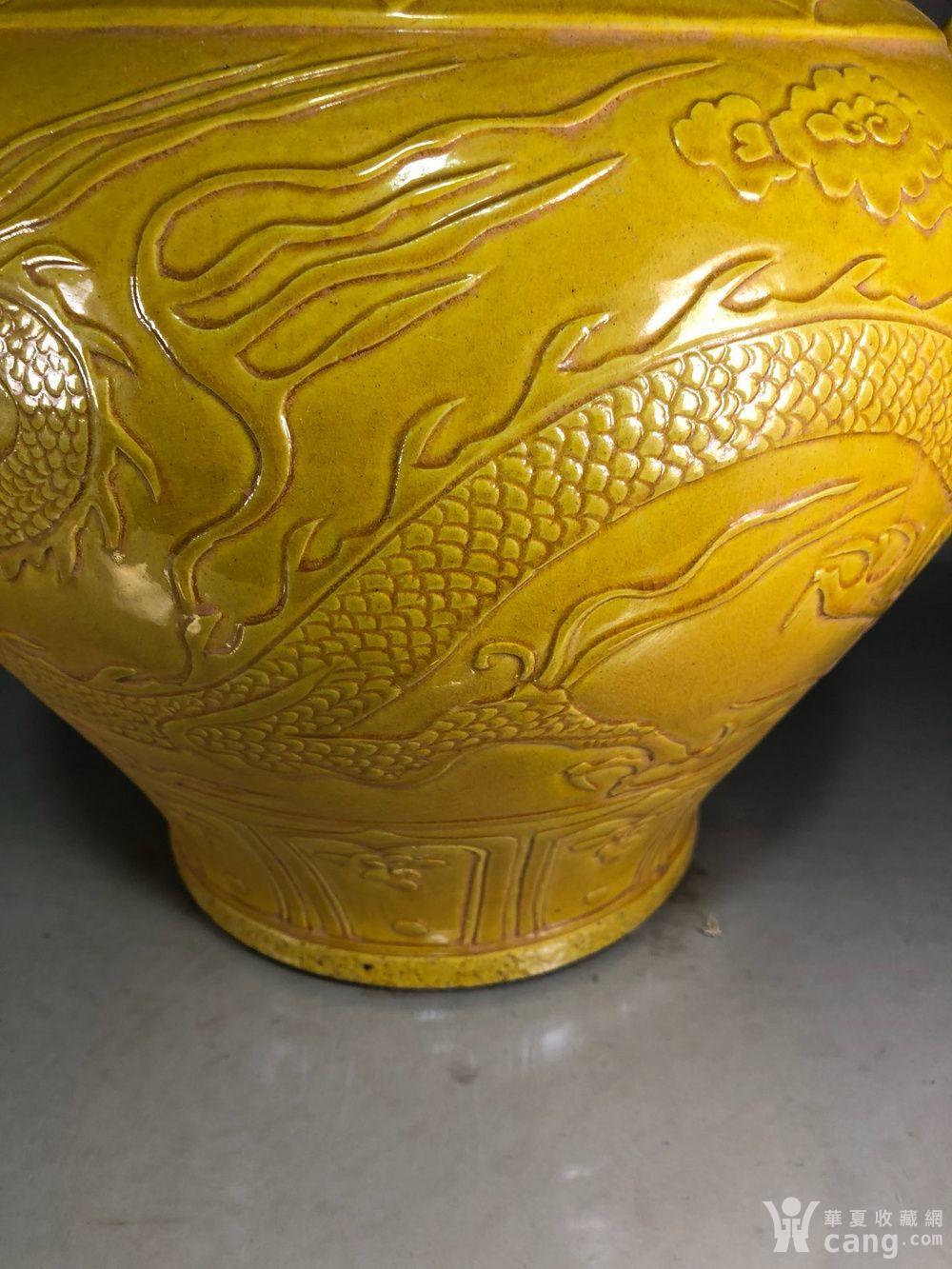 仿古工艺品 瓷器 元代白浒孤窑款黄釉雕刻龙纹兽头罐 报价记录 服务