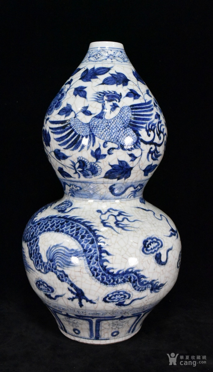 元代青花开片龙凤葫芦瓶