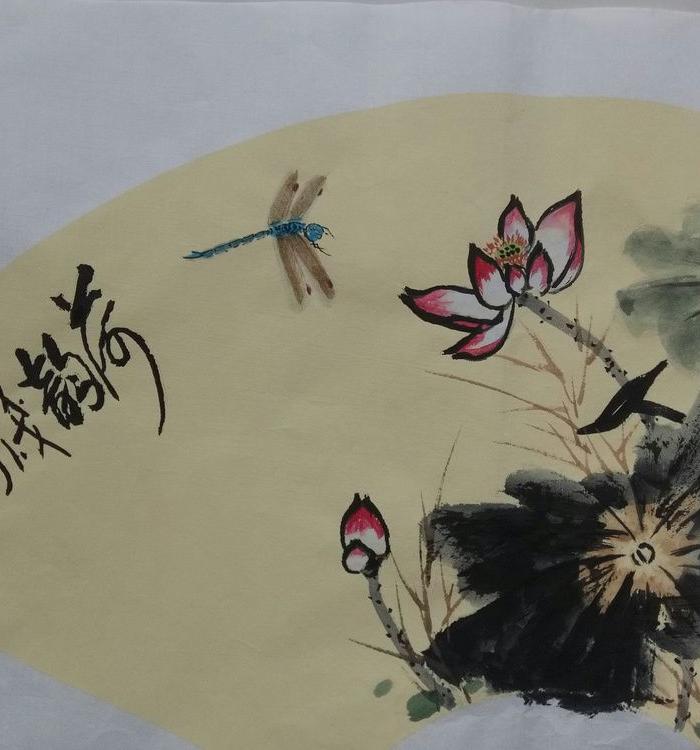 扇面国画荷花一一荷韵
