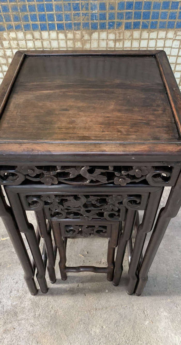 清代老红木酸枝 精美花架几一套