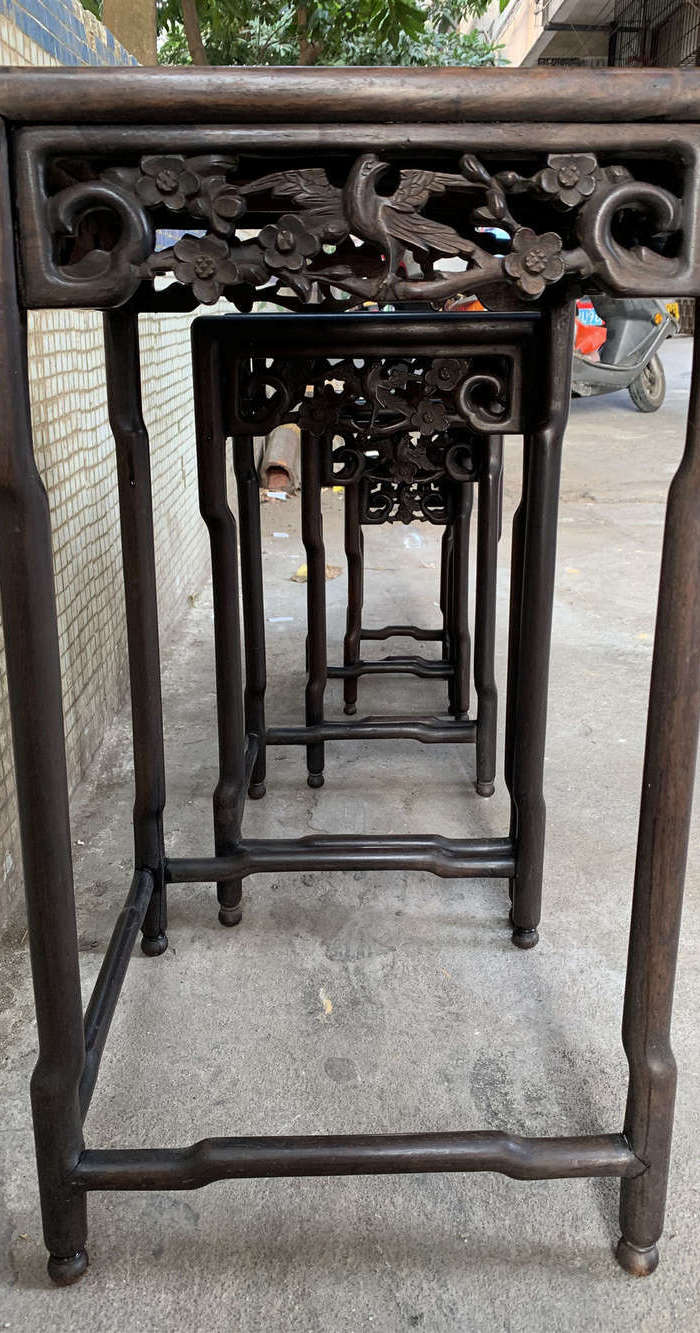 清代老红木酸枝 精美花架几一套