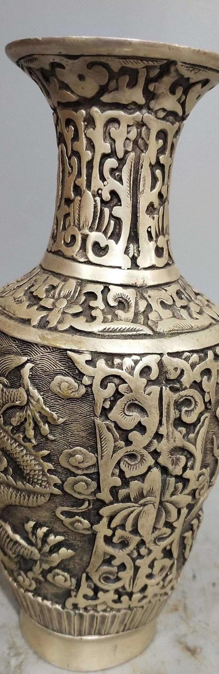 铜鎏银花瓶一对