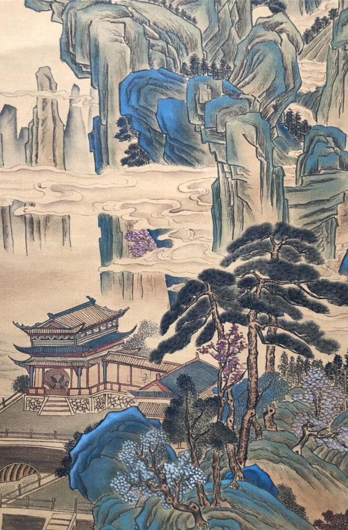 明代著名画家文伯仁绢本山水画