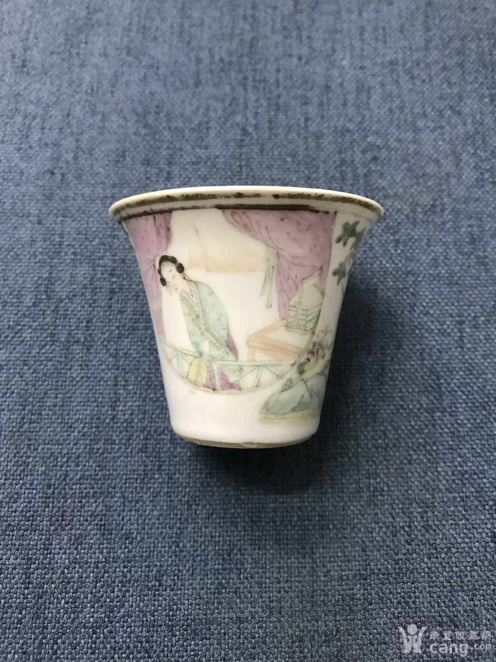 民国大名家唐子桢桃花美女马蹄杯