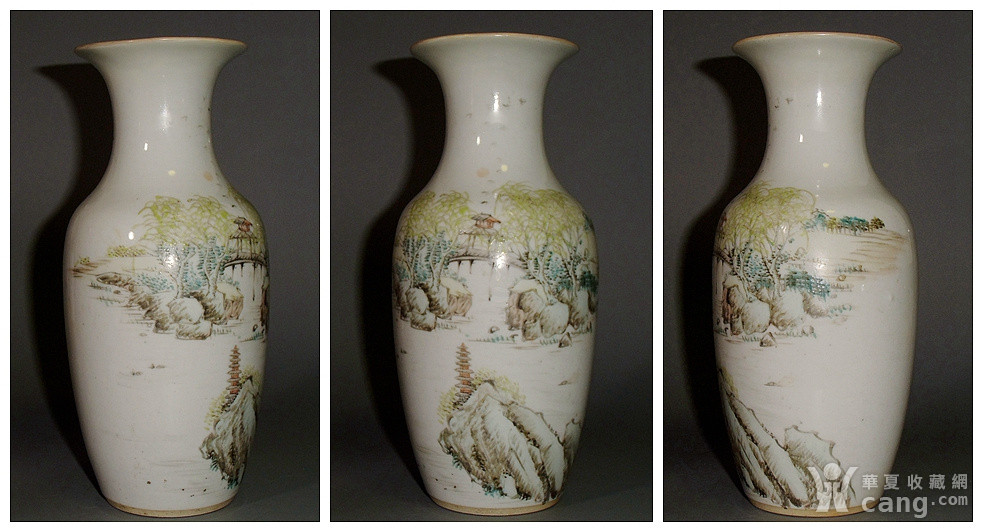 清光绪 高心田浅绛彩山水纹瓶