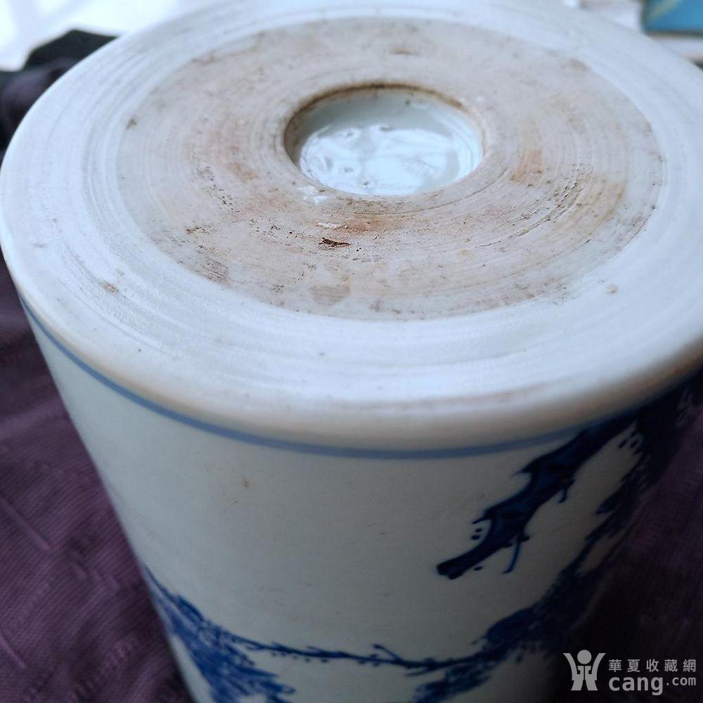 康熙翠毛蓝青花花鸟喜鹊登梅大笔筒