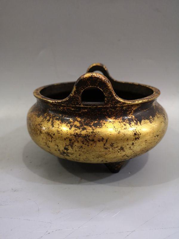 宣德铜鎏金双耳香炉