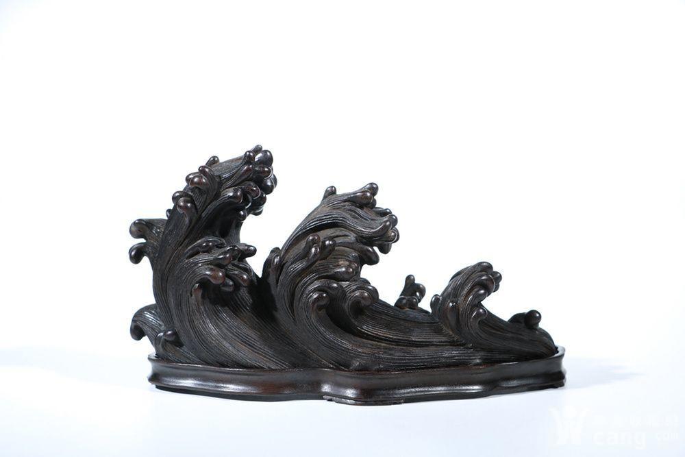 回流 紫檀木雕海水波浪纹笔架