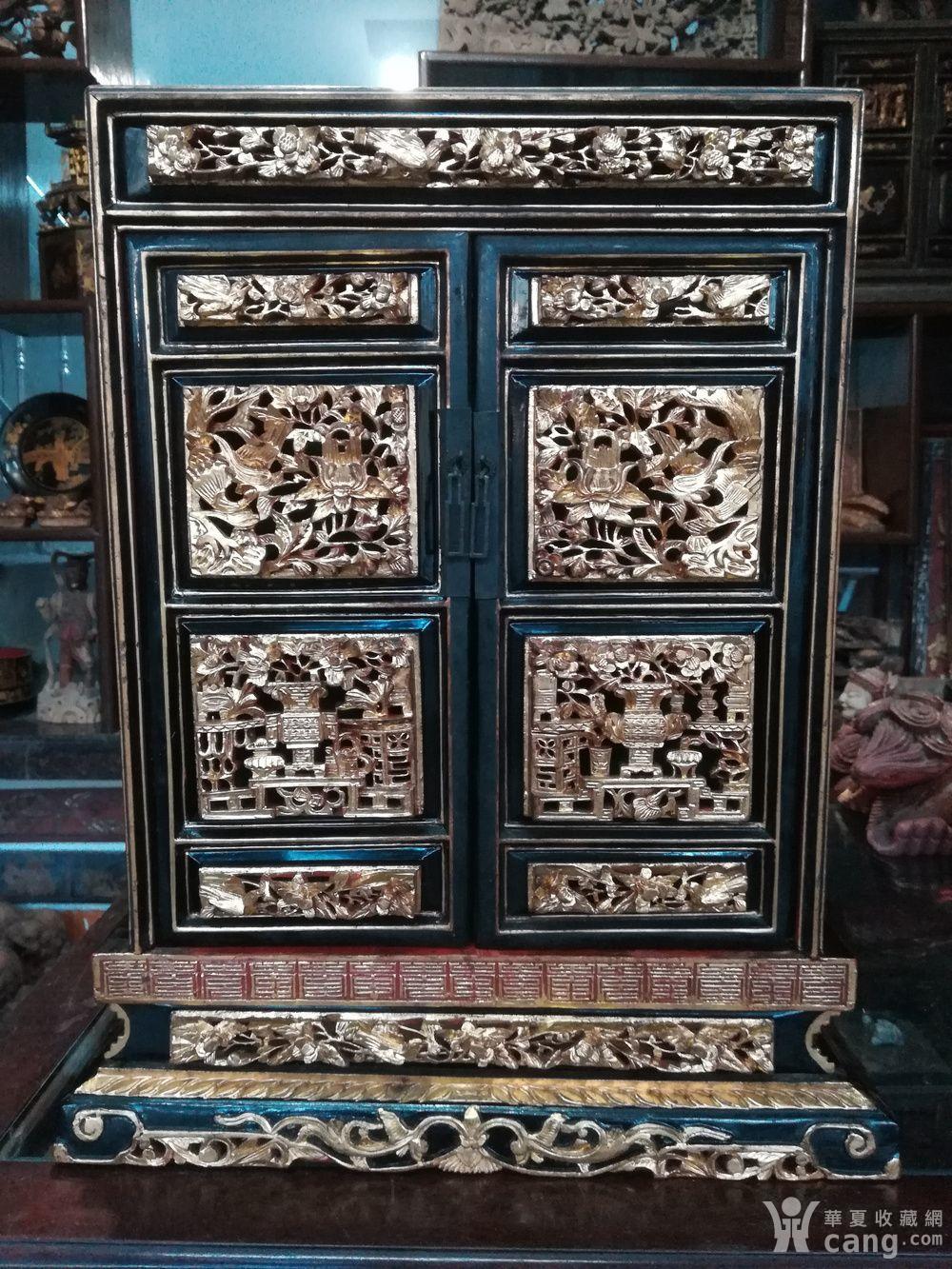 潮州木雕 金漆木雕铁笔画小神龛一个