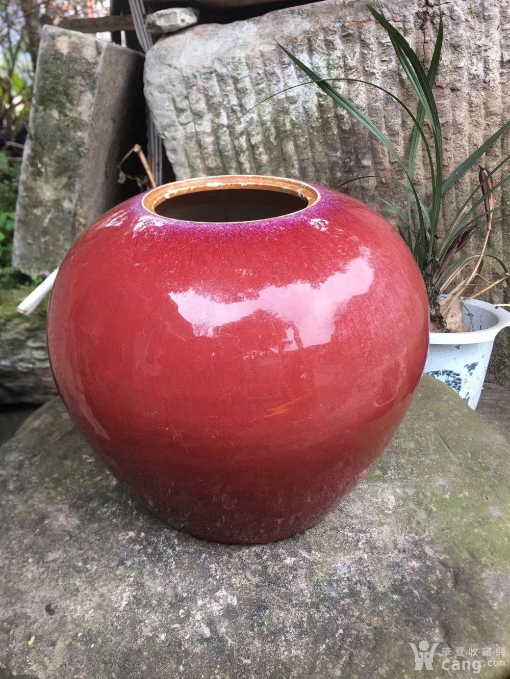 清中期窑变红釉西瓜罐